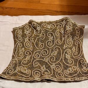 Adrianna Papell Gold and White Beaded Skirt